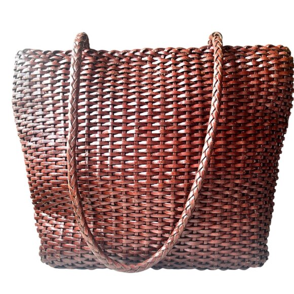 Balentin Lorenzo Handwoven Leather Tote Bag With Logo Accents & Long Handles - Picture 4 of 13